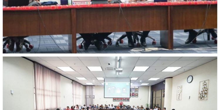 Yura Djalins selaku Deputi Kepala perwakilan BI Sumut (tengah) didampingi Indra Kuspriyadi Kepala Divisi Implementasi KEKDA, (Kebijakan Ekonomi dan Keuangan Daerah), Wahyu Yuwana, Kepala Divisi Kelompok Perumusan KEKDA Provinsi, Andrianta Tarigan, Ketua BMPD (Badan Musyawarah Perbankan Daerah) Medan Run dari Bank Tabungan Negara, dalam acara BBM (Bincang Bincang Media) di Gedung BI Jalan Balai Kota Medan, Kamis (20/06/2024)