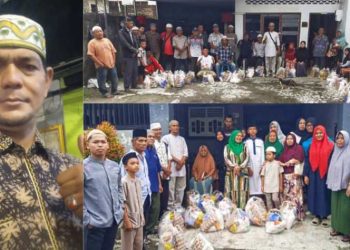 Tokoh Masyarakat yang juga dikenal Pemerhati Sosial, M. Arif Tanjung saat menggelar kegiatan bakti sosial berbagi sembako di bulan suci Ramadhan 1446 H, Jumat (17/3/2025).